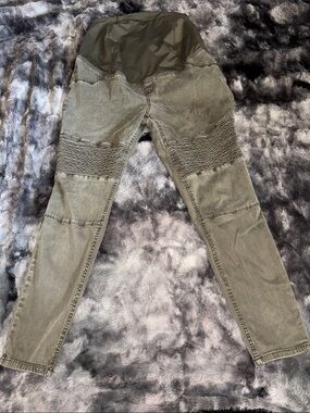 Women's Olive Green Moto Maternity Skinny Jeans📻